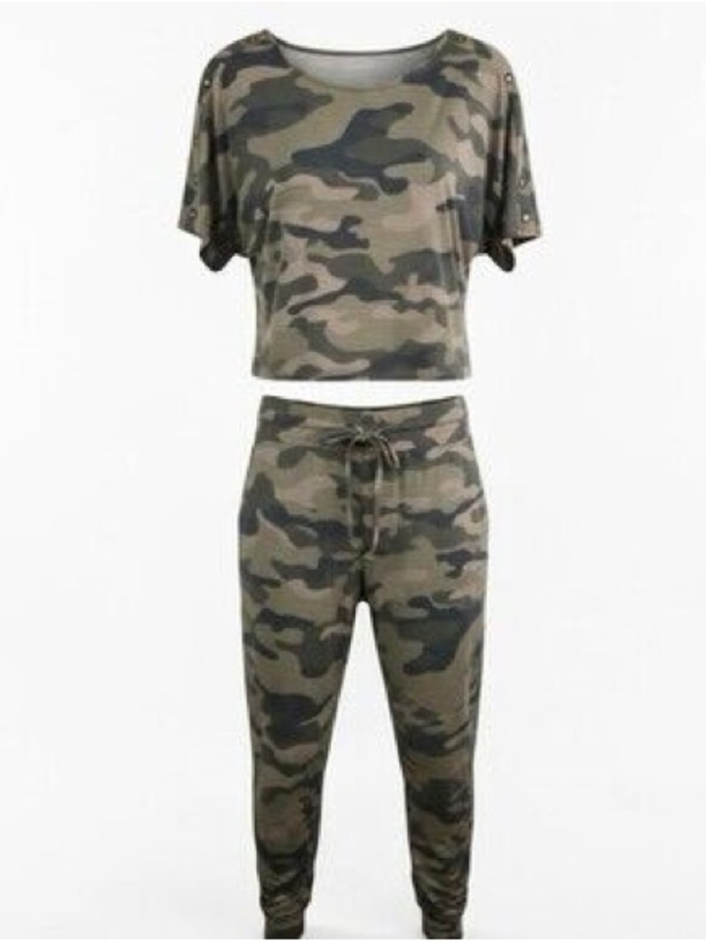 Larks and Grey Camo Print Women's Jogger Set - Olive Green